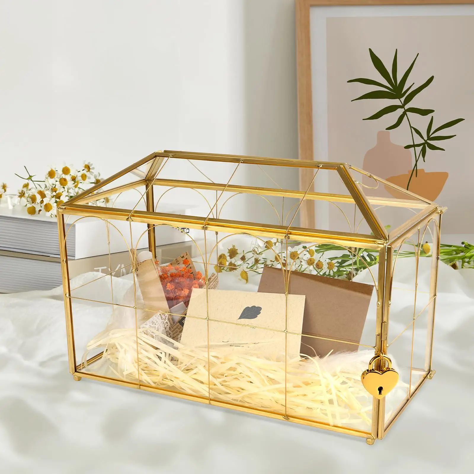 Hochzeitskarten-Box mit Schlitz für Umschläge, Glas-Terrarium-Dekorationen für Zuhause, Geburtstagsfeier, Ruhestand, Empfangsbox