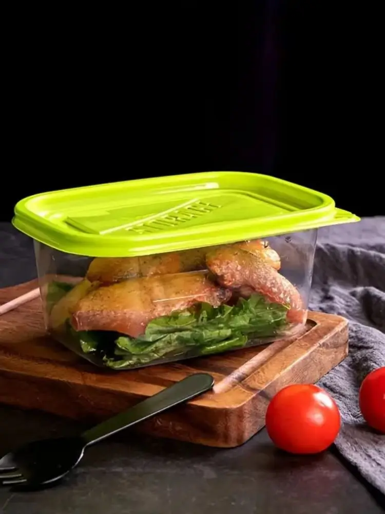 Six récipients alimentaires en plastique rectangulaires de 709 millilitres avec LIDS colorés, boîtes à lunch, adaptés au stockage de fruits et de nourriture