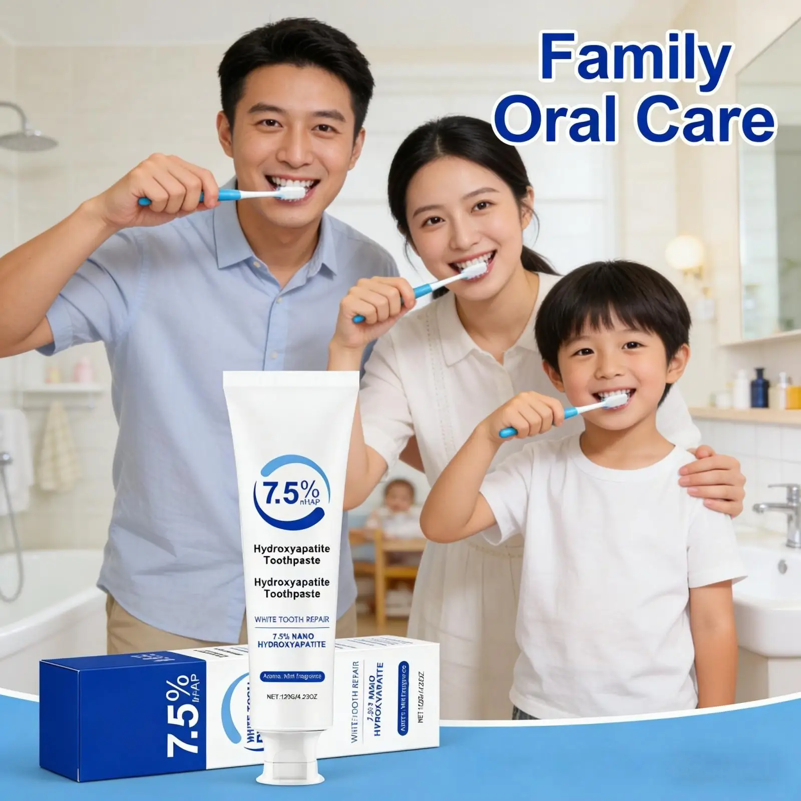 Nano Hydroxyapatite Toothpaste - Mint Flavor Fresh Breath Sensitive Teeth Whitening Coffee & Tea Stain Remover with Rich Foam