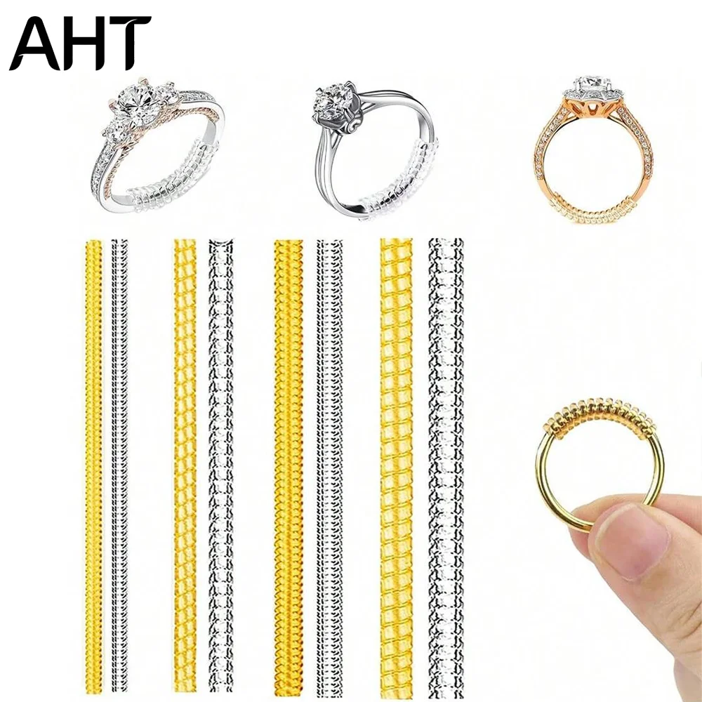 AHT Invisible Ring Size Adjuster for Loose Rings 8Pcs Set Silicone Jewelry Sizer Reducer Guard Spacer Spiral Tightener Fit Most