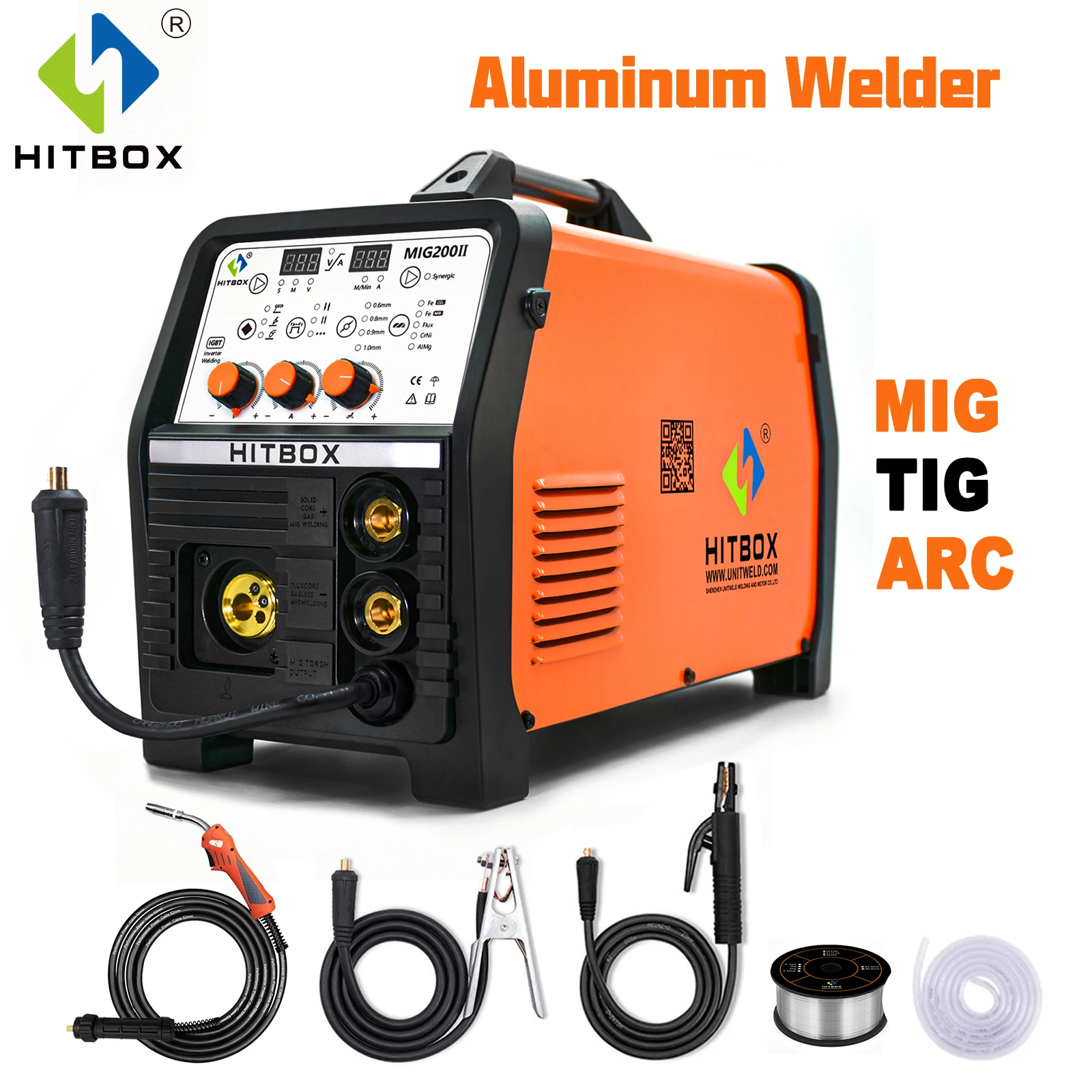 NEW HITBOX Mig Welder Aluminum Welding Synergy Control Stainless Steel Iron Steel Welder 220V MIG ARC TIG MIG 200II