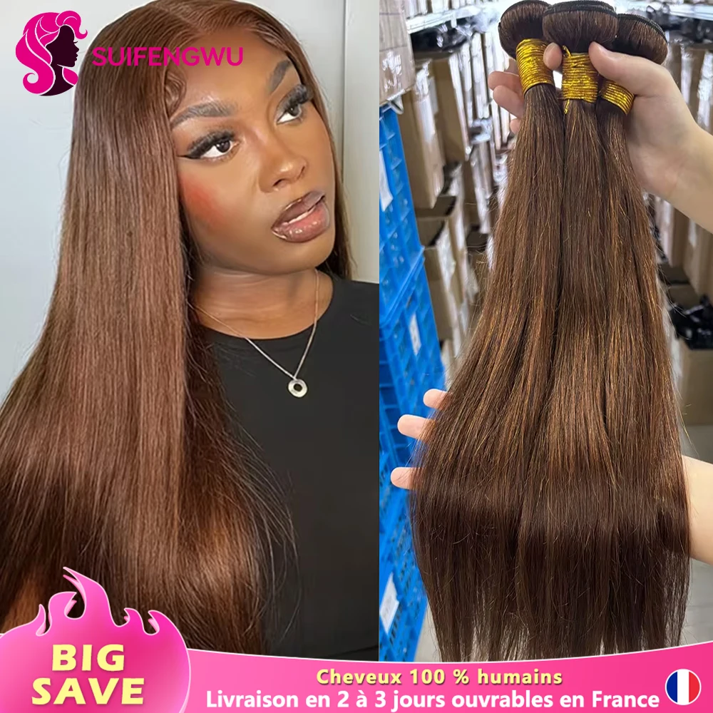 Chocolate Tissage Cheveux Humains #4 Brown Straight Tissage Human Hair 20 22 24 Pouces 12A Tissage 100% Brésilien Cheveux Humains Haut Qualité tissage humain hair extension