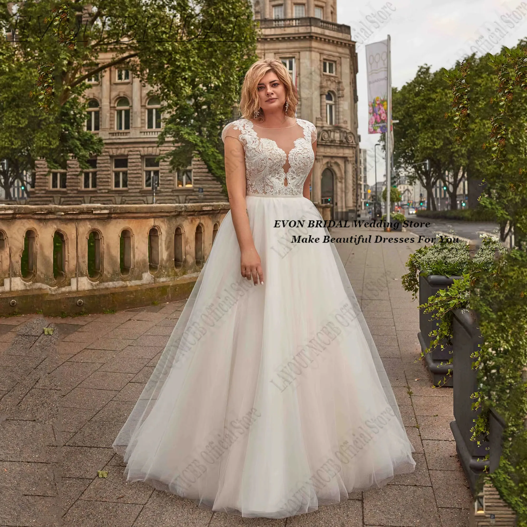 

Large Size Wedding Dresses For Woman Elegant Cap Sleeves Scoop Vestidos De Novia Applique Bride Gown EVON BRIDAL Customized