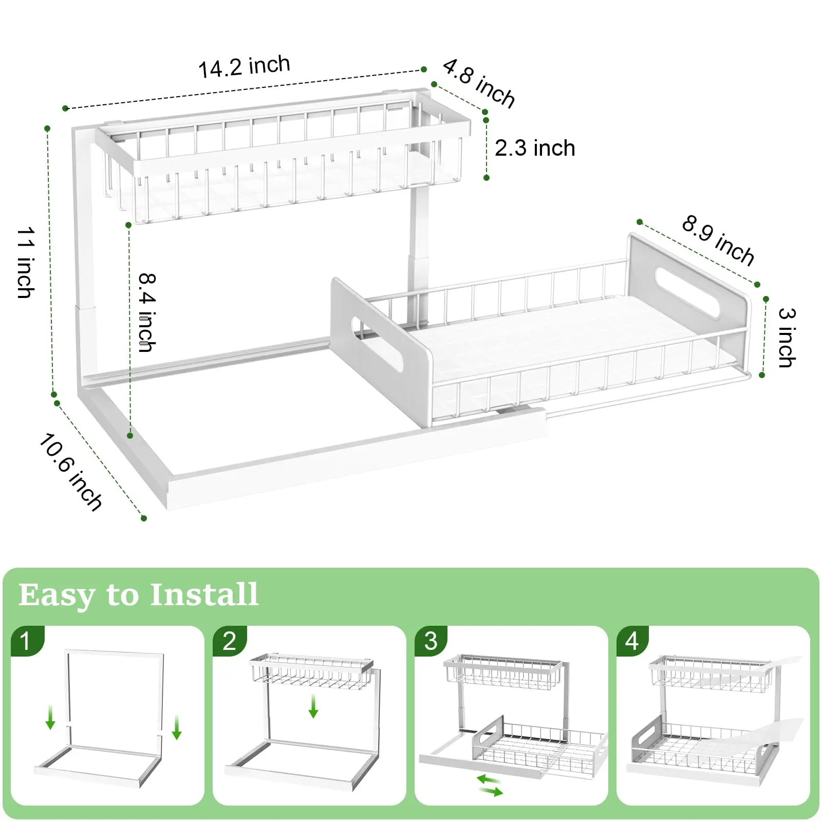 Under Sink Organizer and Storage, 2 Pack Pull Out Cabinet Organizer Slide Out Sink Shelf Cabinet Storage Shelves