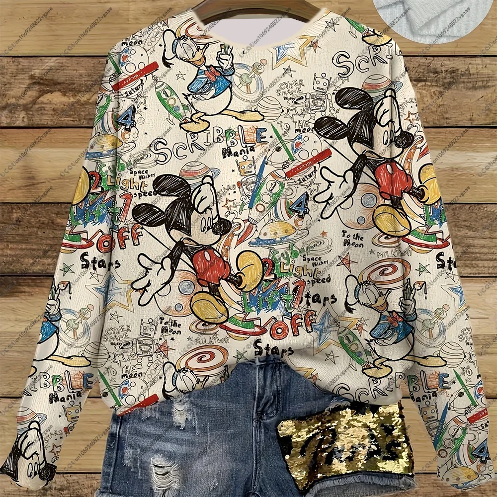 

Футболка Disney для взрослых, повседневный подарок Y2k, уличная одежда для пар, толстовка с длинным рукавом и принтом Микки, женский удобный пуловер, футболка