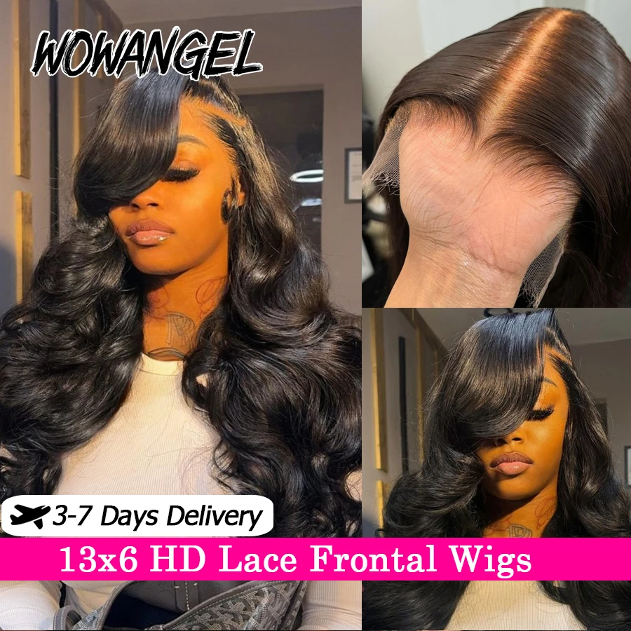 WOWANGEL 34in HD Lace Frontal Wigs 34in Body Wave Remy Hair Wigs 13x6 Large Lace Size Melt Skins Natural Scalp Human Hair Wigs