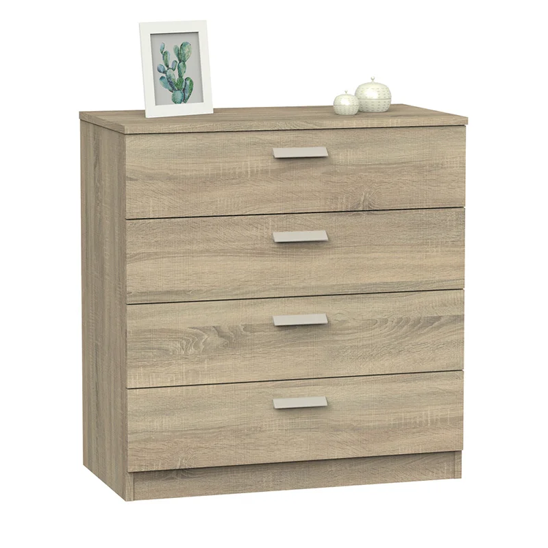 Comfortable Tibet 4 drawers in Cambrian color, bedside table, bedroom table, room furniture. Measures: 78x74x40 cm