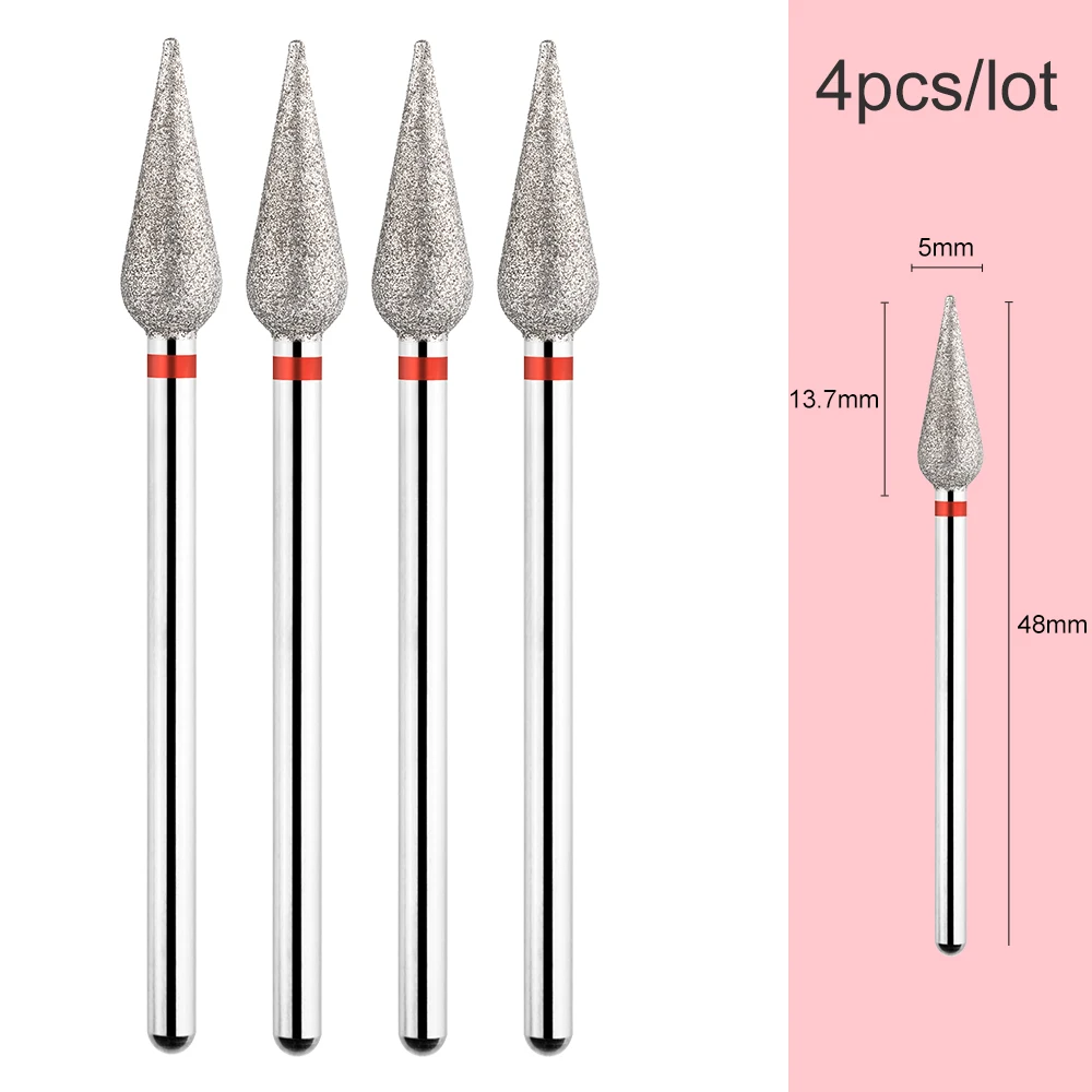 Brocas de diamante para uñas, herramientas de manicura, removedor de cutículas, eléctricas, rusas, 4 piezas