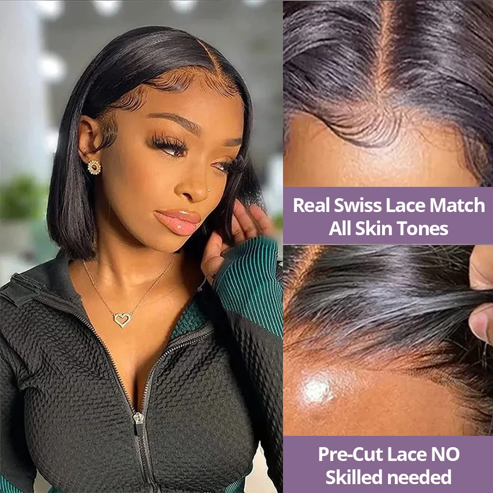 Wear And Go 13x4 Glueless Bob Wigs Human Hair 7x5 Straight 180 Density Pre Cut Lace Front Wigs Upgraded No Glue For Women Sale