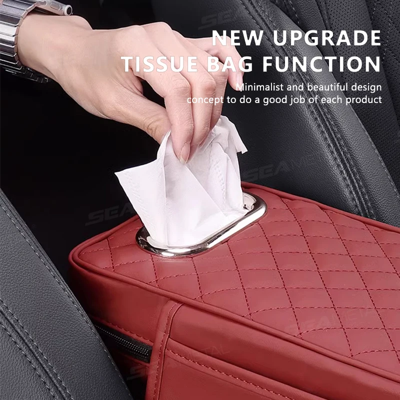 SEAMETAL 7.5CM Car Arm Rest Cushion Thicken Center Console Box Protector Cover Armrest Elbow Support Storage Bag Tissue Holder