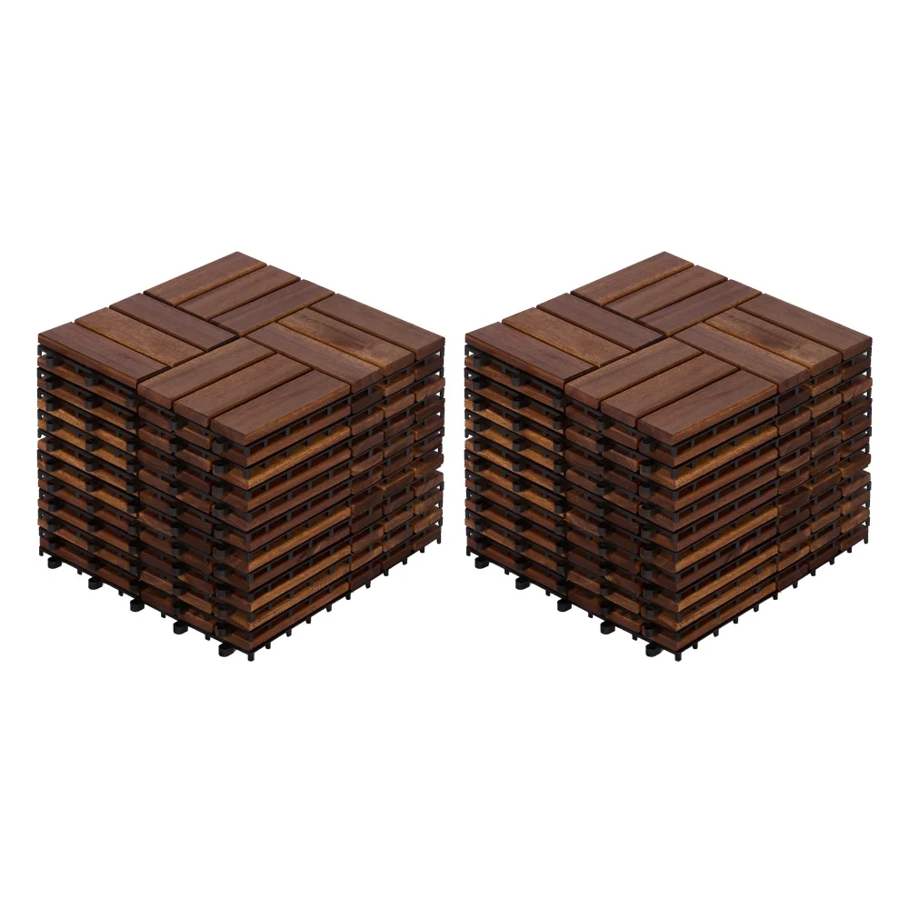 Acacia houten terrastegels met in elkaar grijpend systeem, 32 stuks, 30,5 x 30,5 cm, voor buitengebruik, met een ruitpatroon, eenvoudig te installeren, geschikt voor terrassen, balkons, tuinen en