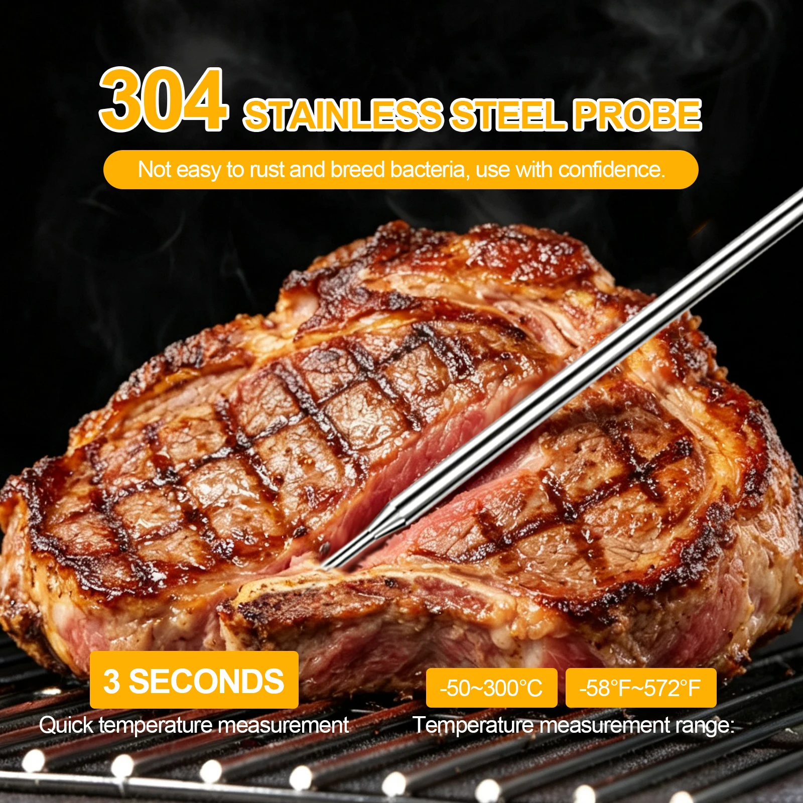 Instant Read Meat Thermometer Digital Food Temperature Tester, Kitchen Cooking Thermometer for BBQ Grilling Baking Air Fryer, Temperature Gauge for Meat, Milk, Water, Soup, Porridge and Hot Drinks, Portable Outdoor Camping Cooking Tool view 6