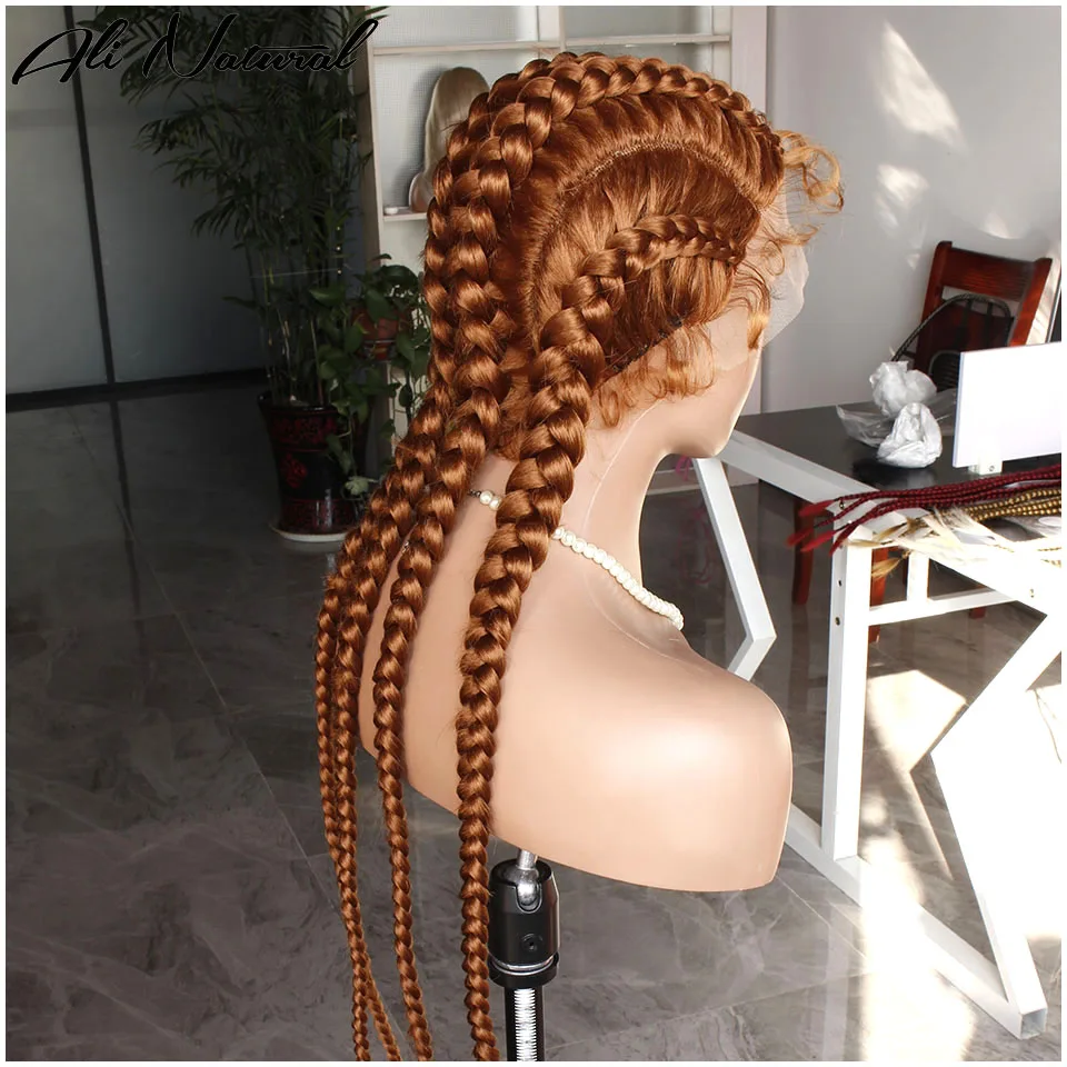 Ginger Color Braided Lace Topline Wig Dark Orange #30 Brown Pure Color 4 Braids Synthetic Box Braids 360 Lace Wig