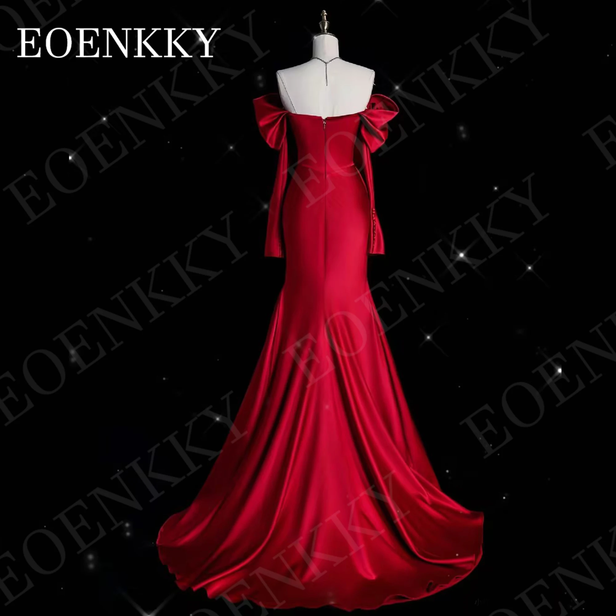 Long Sleeve Evening Dress Romantic Off Shoulder Satin Mermaid Celebrity Dress Party Sweep Train Burgundy Woman vestidos de noche