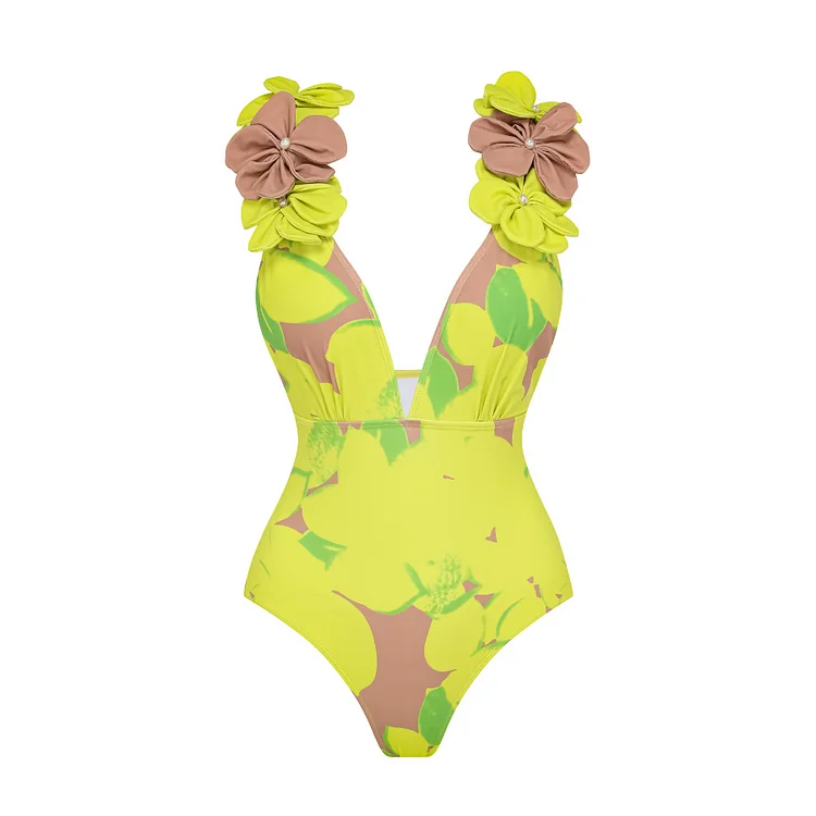 2024 Trend Vrouw Diep V Lemon Print Badpak Set Tweedelige Badmode Vrouwen Luxe Strandkleding Badpak Strandjurk Groothandel