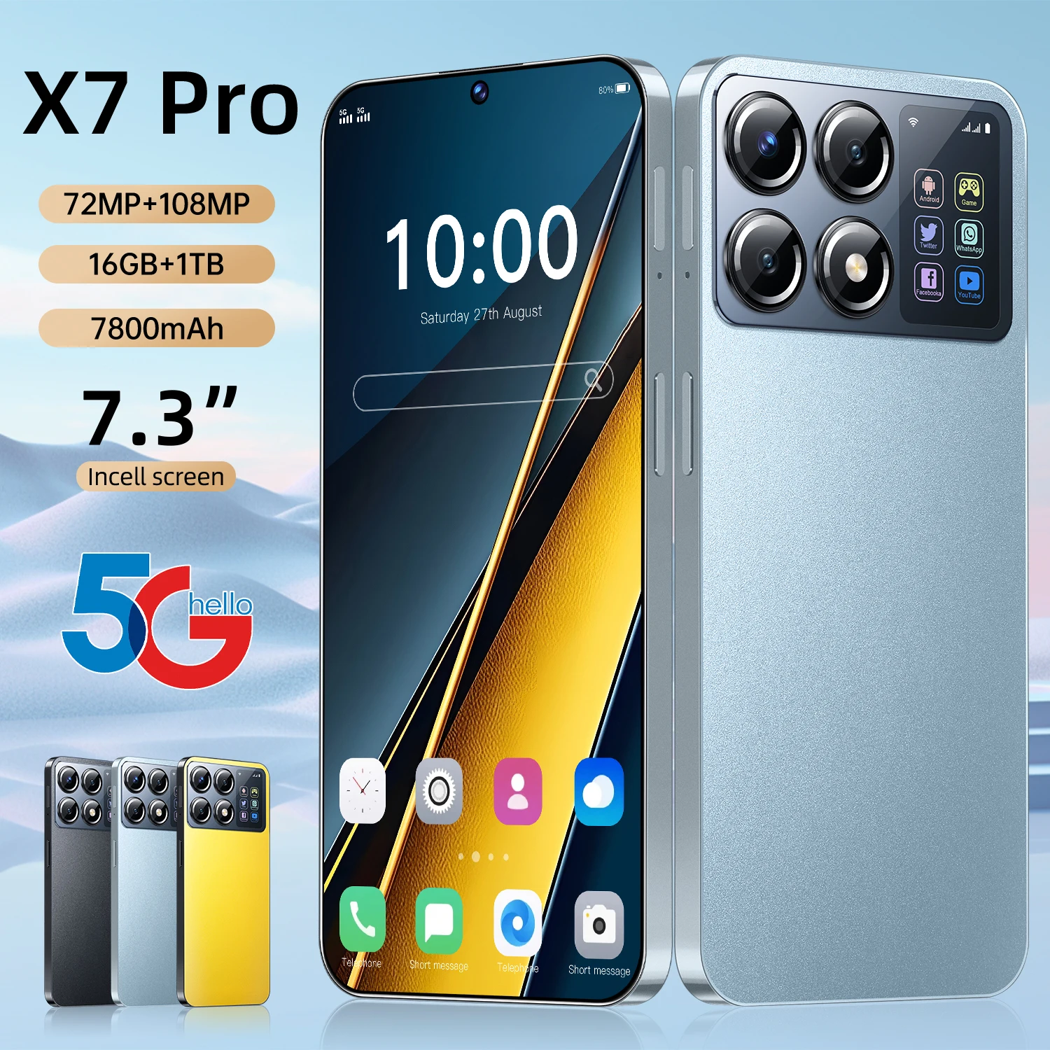 

2025 HOT Mobile Phones X7 Pro 7.3 HD Screen SmartPhone 16G+1T 5G Dual Sim Celulares Android Unlocked 108MP 7800mAh Cell Phone