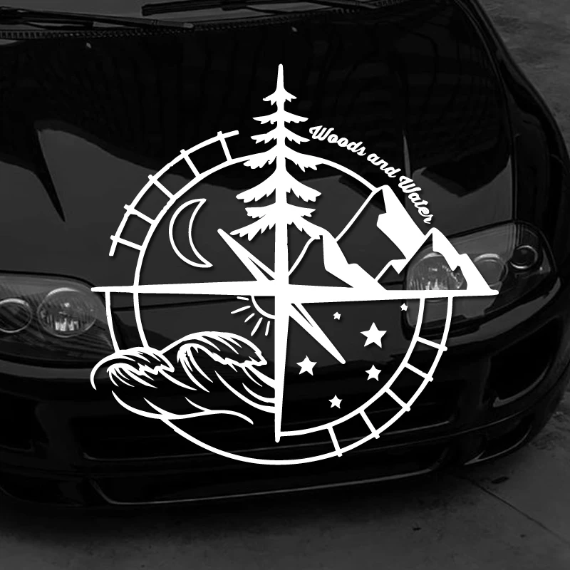 Woods and water compass Stickers,Car Stickers, Vinyl Decals - For Cars, Trucks, Walls, Laptops, Windows, Motorcycles, Bumpers