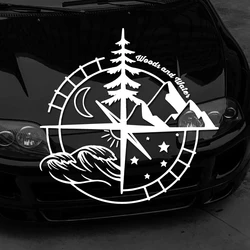 Woods and water compass Stickers,Car Stickers, Vinyl Decals - For Cars, Trucks, Walls, Laptops, Windows, Motorcycles, Bumpers