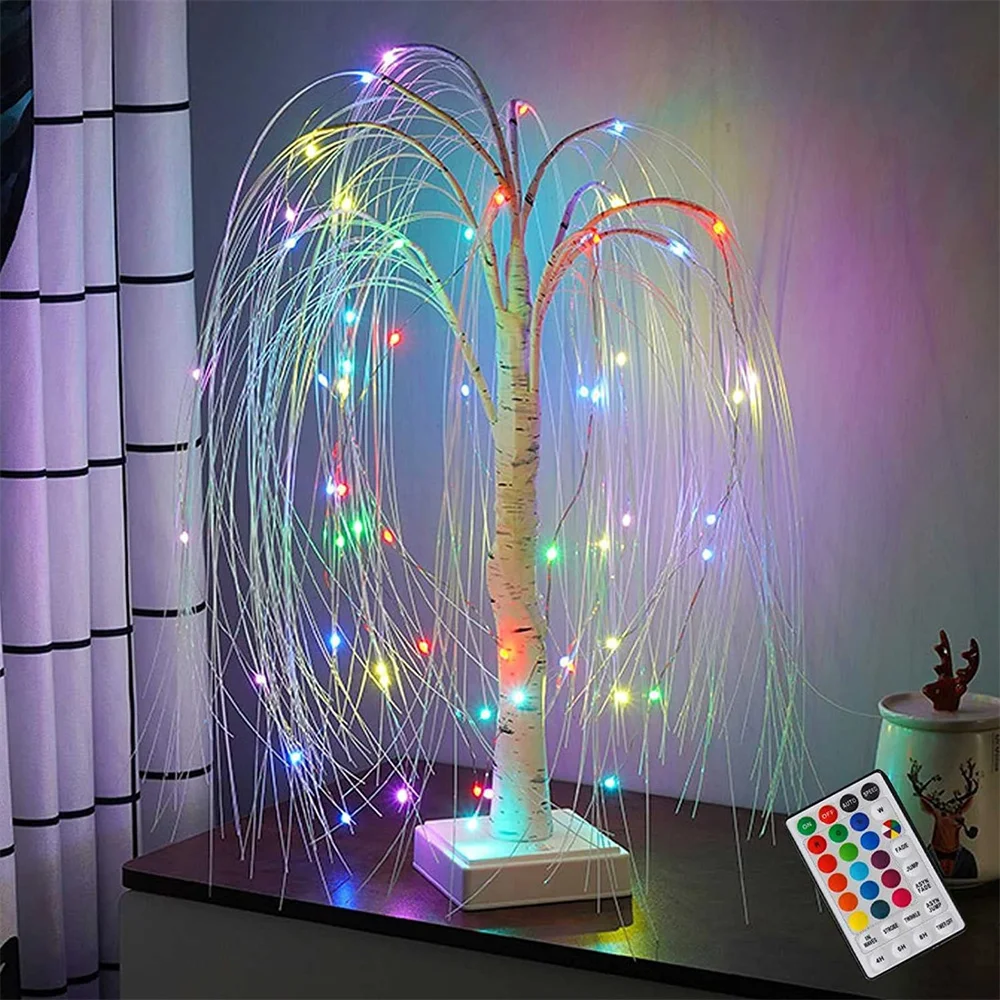 60LED Willow Tree Light 16 Color RGB Glowing Branch Table Lamp Night Light with Remote for Xmas Bedroom Home Party Ornaments