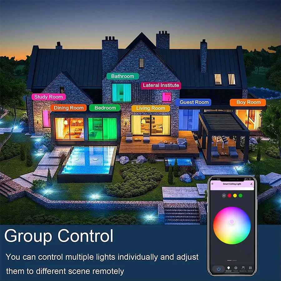 Ceiling lamp LED Round Panel Down LightsRGB+WW+CW APP AC220V 24W 5-way Dual Mode Voice Control Alexa Google Smart Lamp for Home