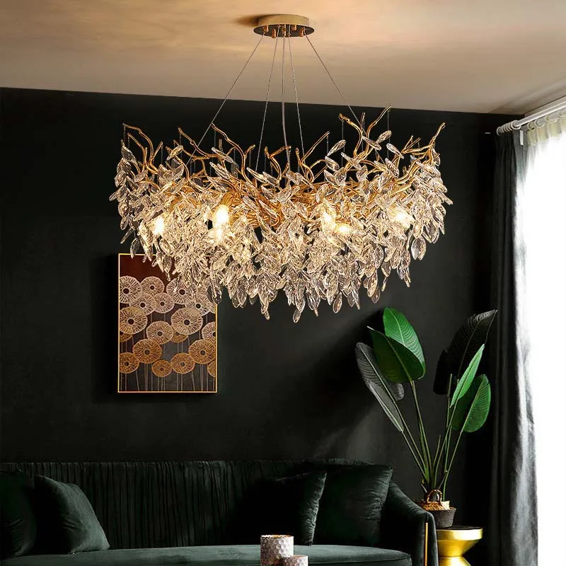 French modern luxury upscale ambiance lamp dining room bedroom duplex ceiling light luxury tree branch crystal chandelier