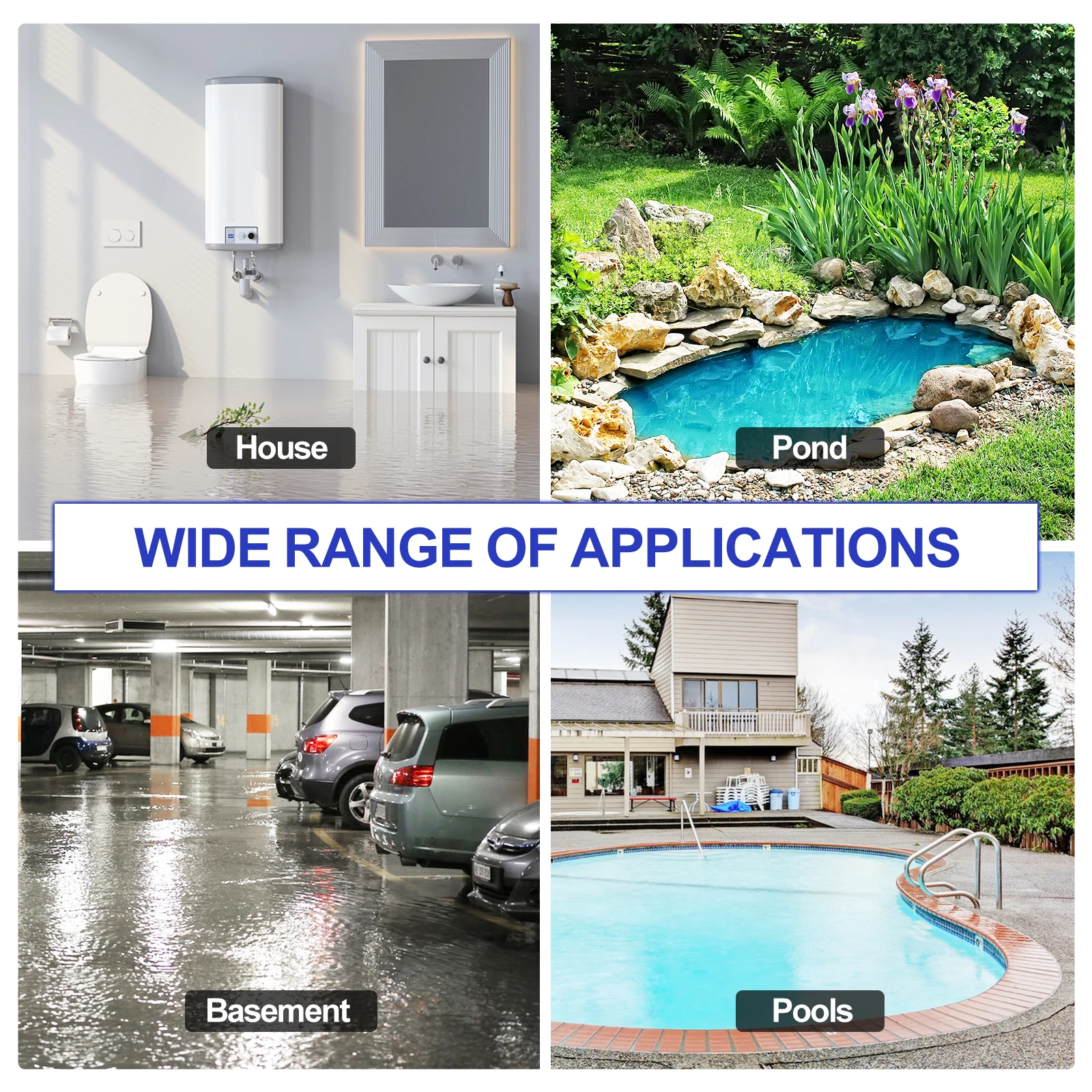 Pompa di scarico Pompa ad acqua sommergibile 1HP 4500GPH Pompe elettriche portatili per il drenaggio della piscina Vasca idromassaggio Seminterrato