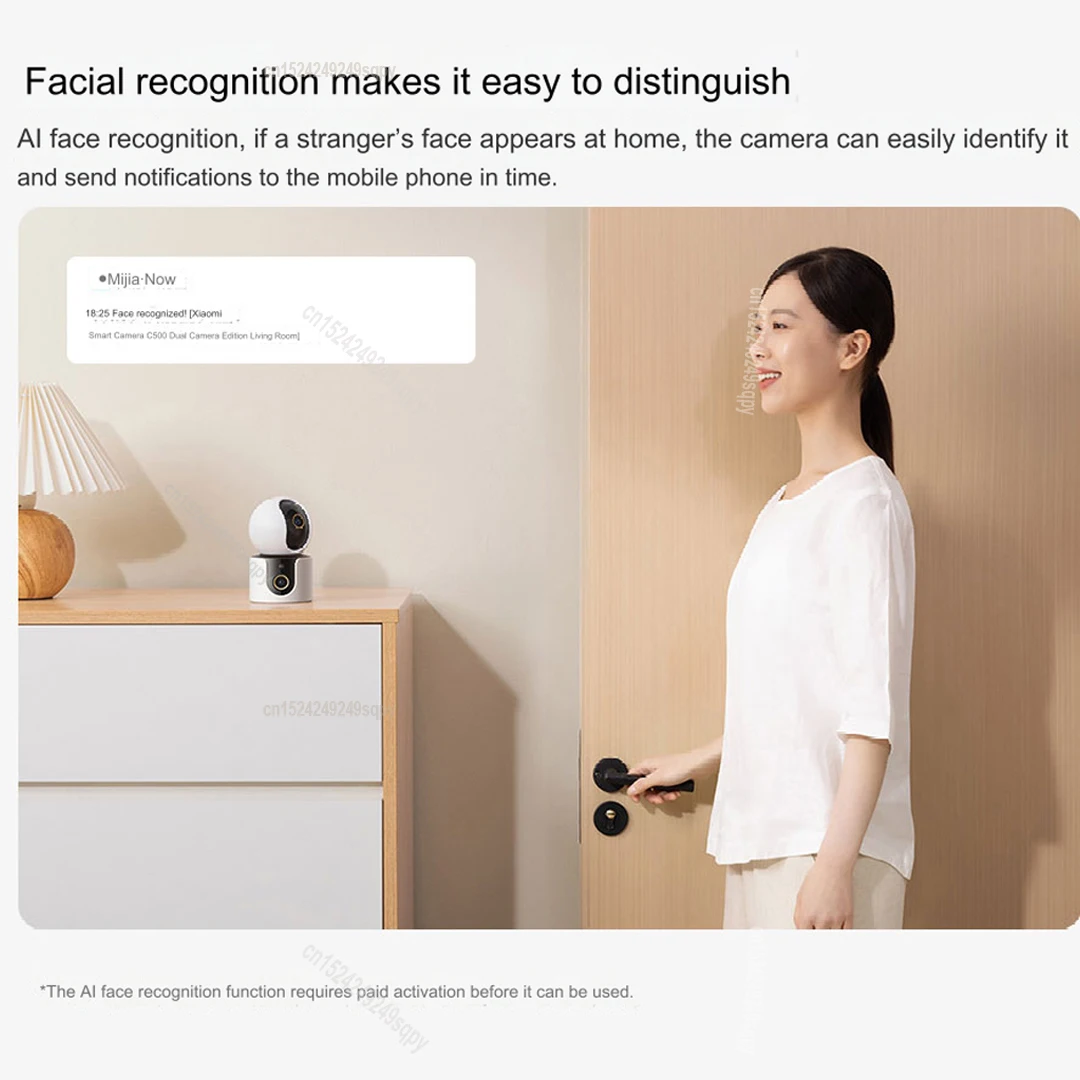 Xiaomi-cámara inteligente C500, dispositivo de seguridad con doble lente, detección de llanto de bebé, reconocimiento facial, PTZ, visión nocturna a todo Color de 360 °, novedad