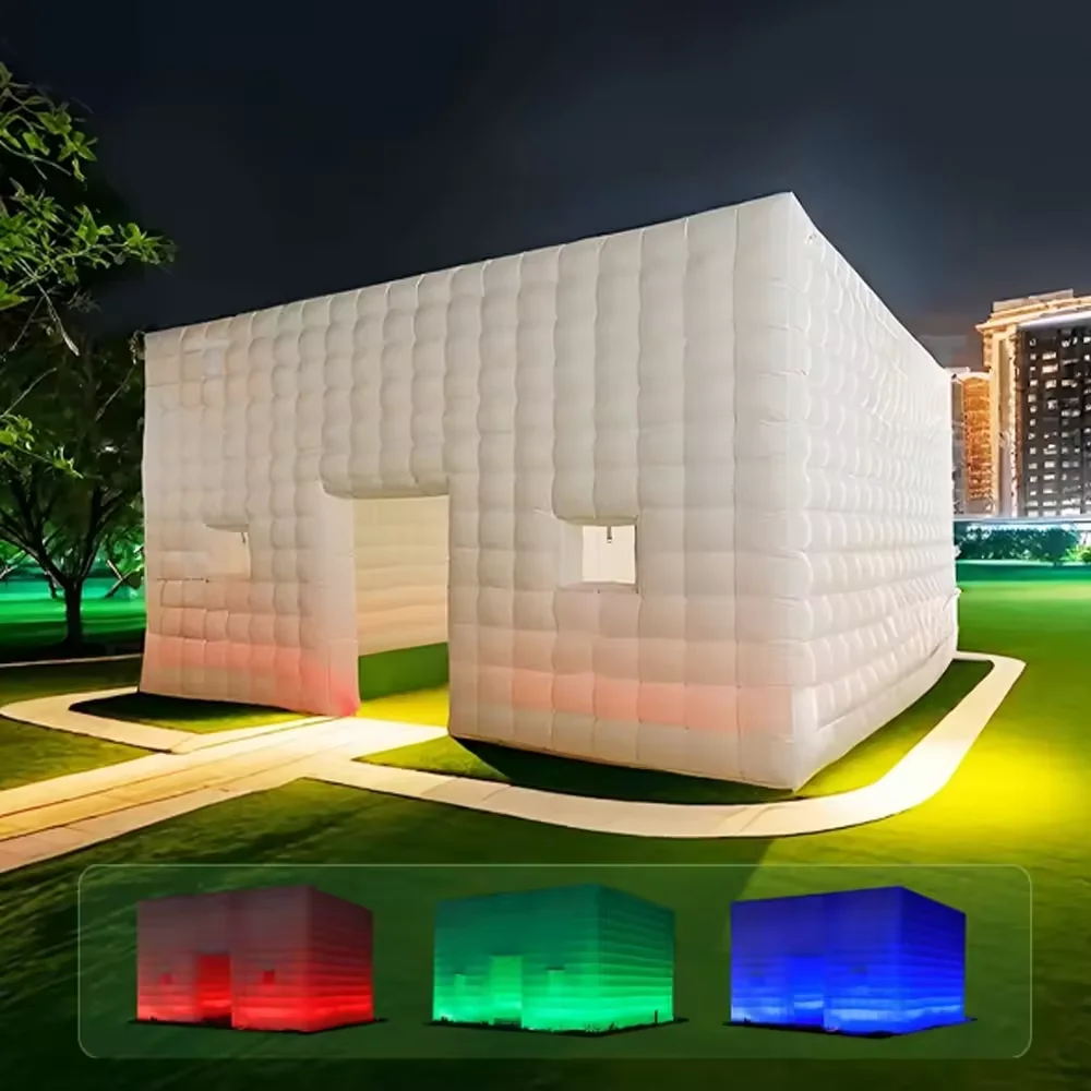 Portátil Grande LED Inflável Air Cube Tent, Casa com Blower, Tenda de iluminação para festa, Exposição Show