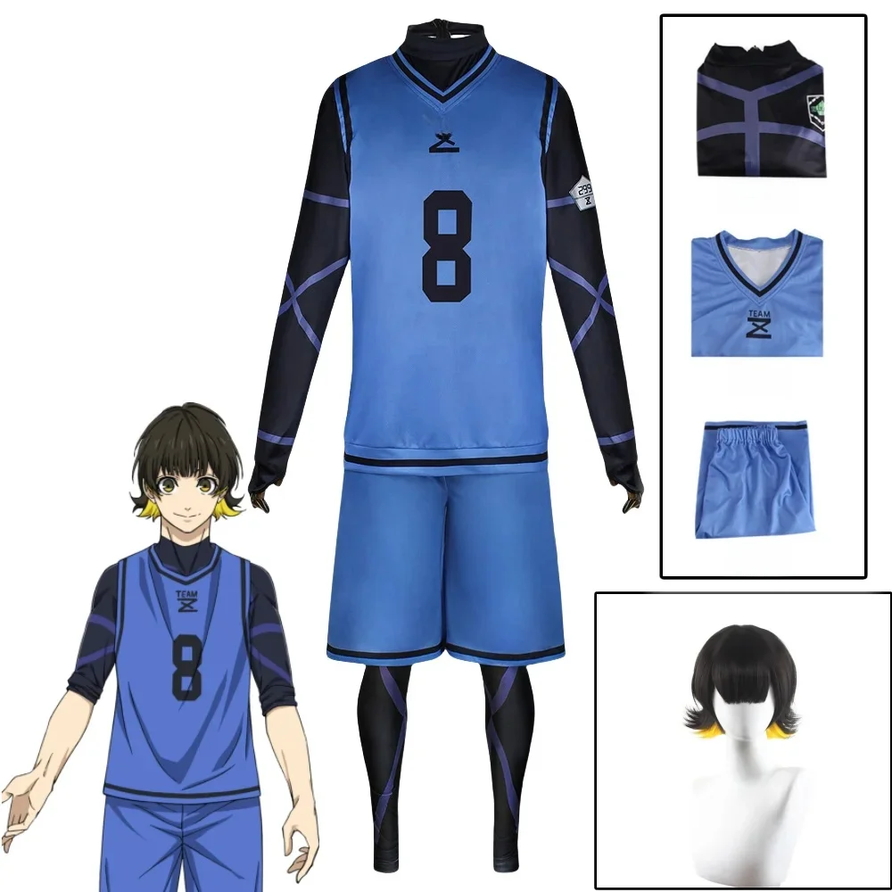 Anime Bachira Meguru Cosplay Kostüm Fußballtrikot Sportbekleidung Blaue Uniform Bodysuit Halloween Weihnachten Party Outfit