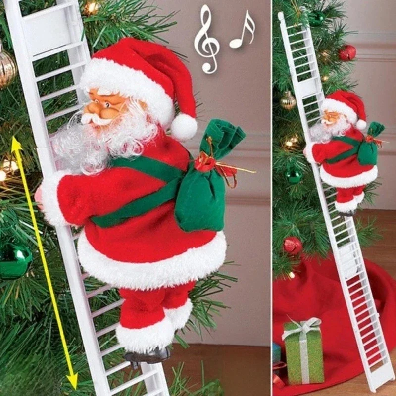 2024 Weihnachtsmann-Puppe, Kletterleiter mit Musik, Weihnachtsbaumschmuck, Dekorationen für Zuhause,