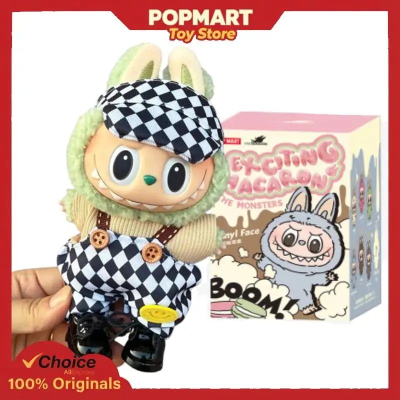 

POP MART LABUBU V1: Набор одежды для куклы в стиле макарон и клетчатых штанов на подтяжках, 6 коробок, оригинальная фигурка, включая комплект одежды