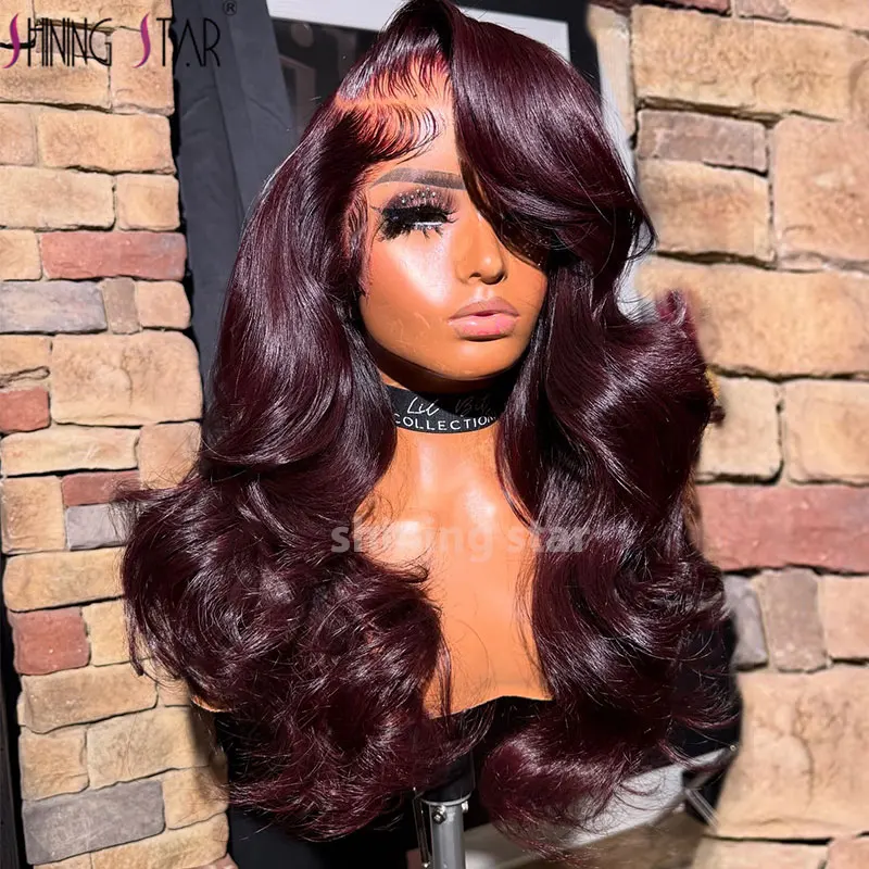 

34 Inches Burgundy 13X6 Hd Lace Frontal Human Hair Wig 99J Colored 13X4 Body Wave Red Lace Front Human Hair Wigs For Black Women
