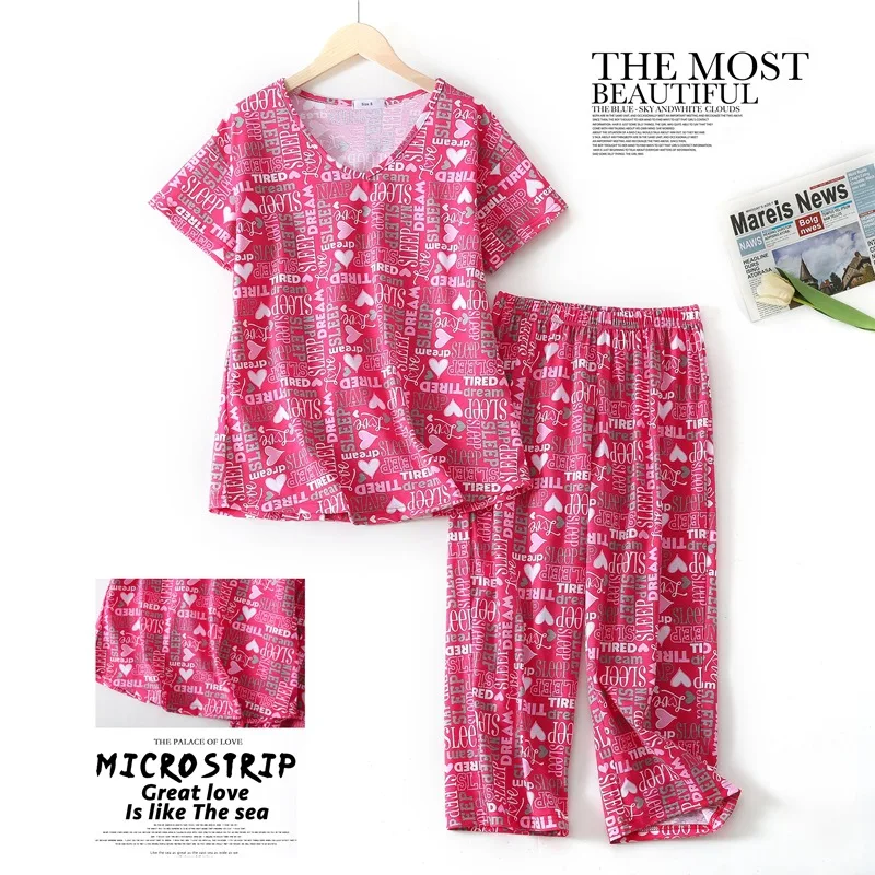 Summer Female Casual Fat Pajama sets Ladies Cotton Sleepwear Suit Women Large Size Pijama Mujer Grande Oversize Home Clothes