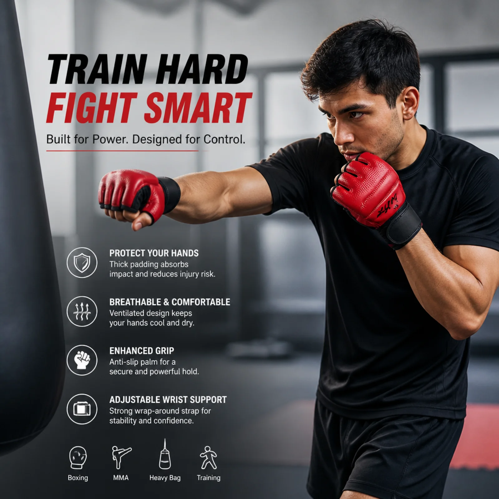 Taekwondo Glove and Foot Guard Set Half Finger Gloves Wrist Support Half Finger Boxing Gloves for Bag Training Sparring