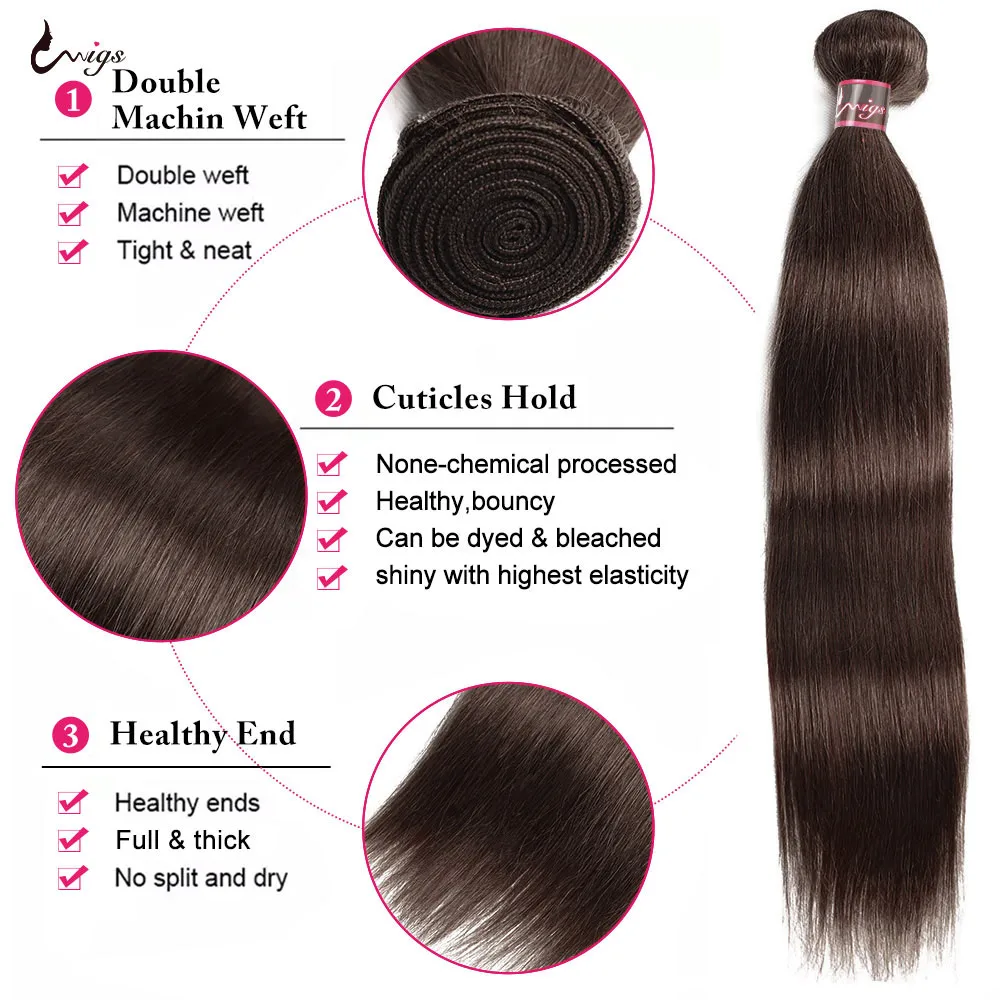 # 4 extensiones de pelo ondulado brasileño marrón, mechones de cuerpo suelto ondulado, marrón Chocolate, extensiones de cabello humano virgen Remy, extensiones de cabello crudo