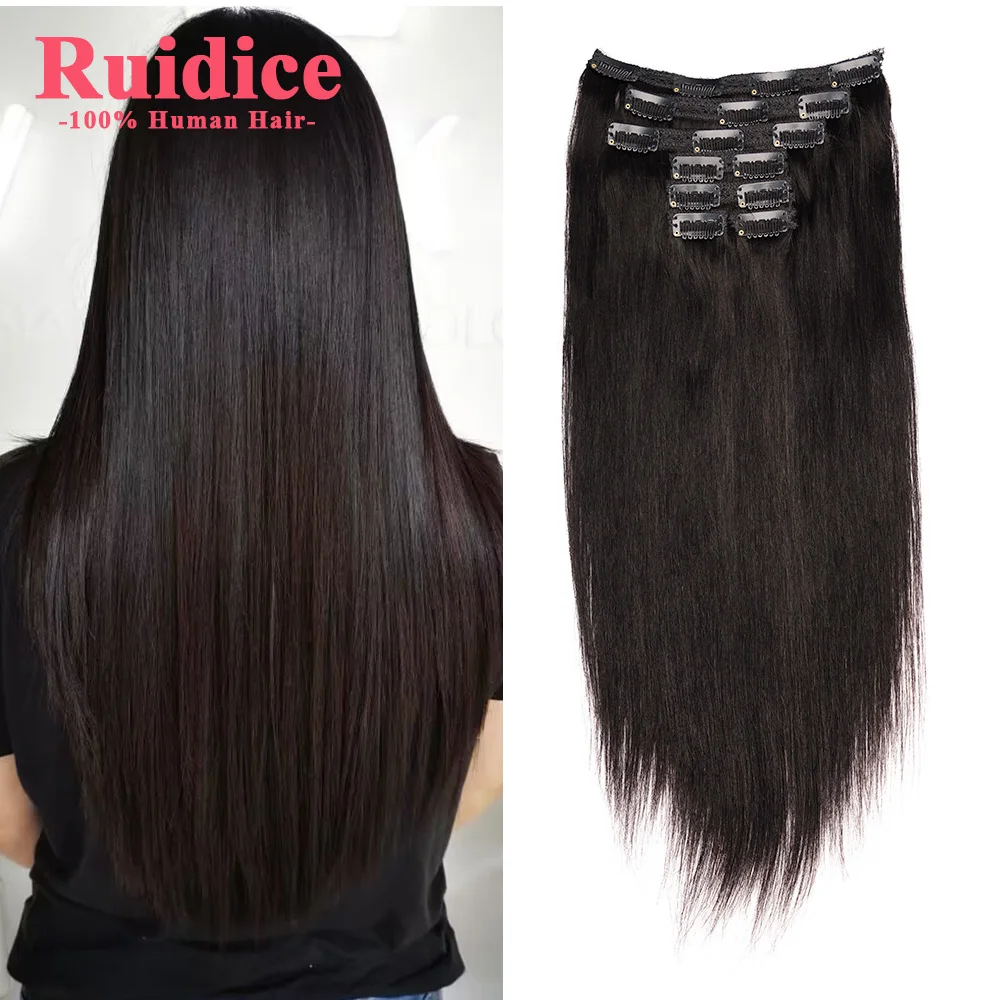 14-24 Double Weft Clip In Human Hair Extensions European Remy Hair Clip Ins Real Natural Human Hair Clip On 110-200G Black Color