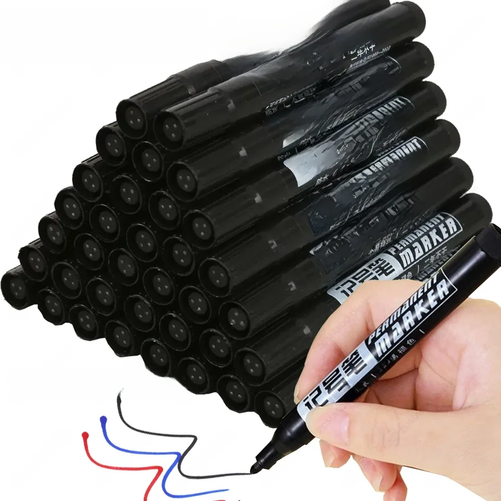 Stylo marqueur étanche à base d'huile, 1 à 100 pièces, séchage rapide, noir, rouge, bleu, encre permanente pour métal, verre, papeterie fournitures scolaires d'art