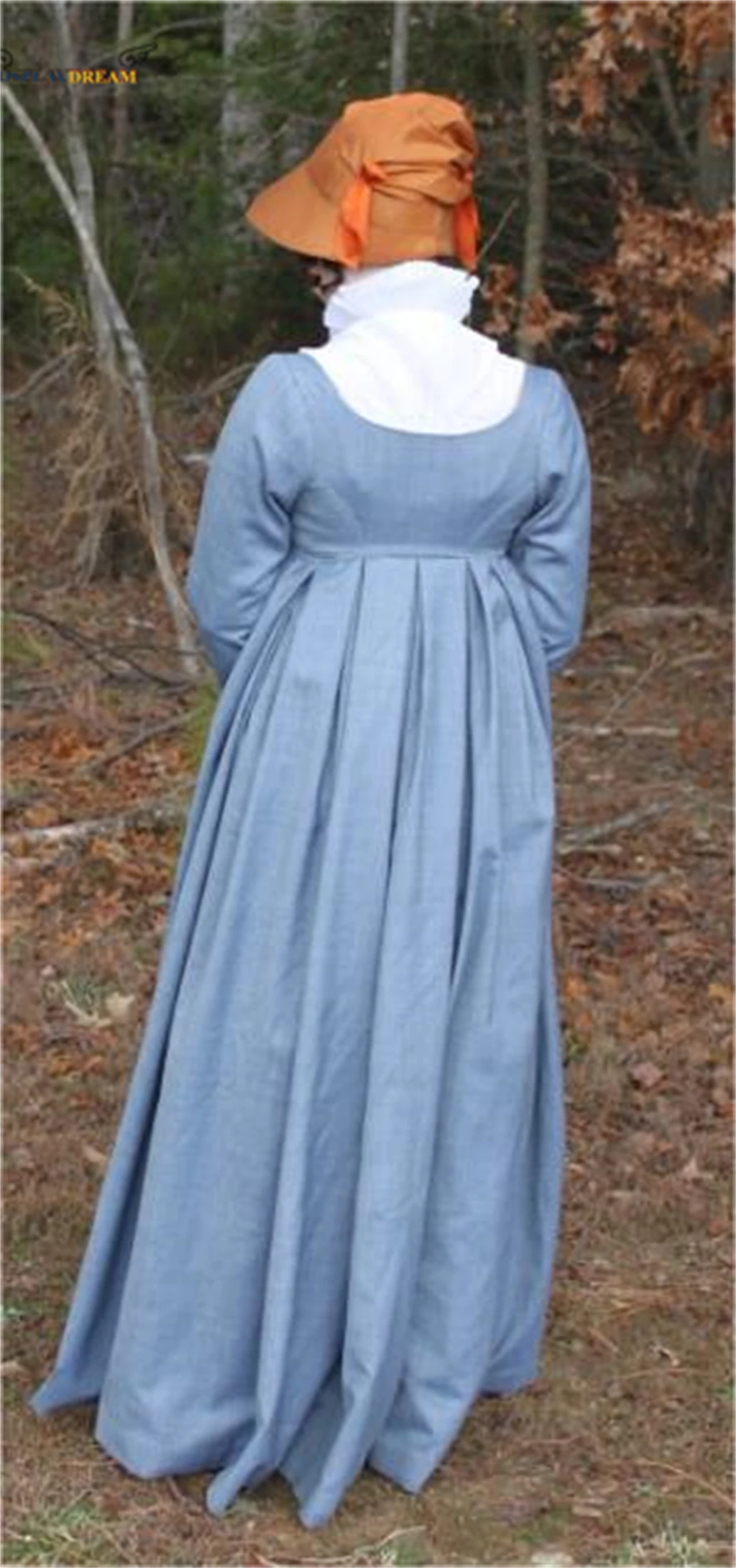 Jane Austen Blue And White Dress Pride and Prejudicev Regency Dress Victorian High Waistline Tea Party Dress Halloween Ball Gown