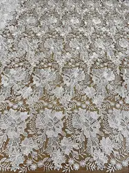 Hot Style High End wedding gown lace fabric Off White Embroidery French Chantilly Lace Fabric 1 Yard
