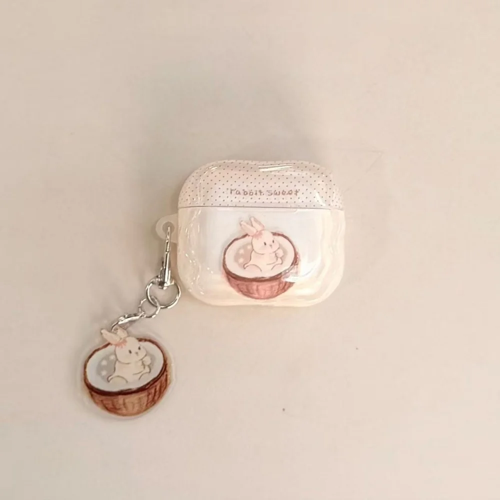 

Cute cartoon coconut rabbit headphone protective case, suitable for AirPods4/3/2 Pro/2/4, with pendant,cute new protective case