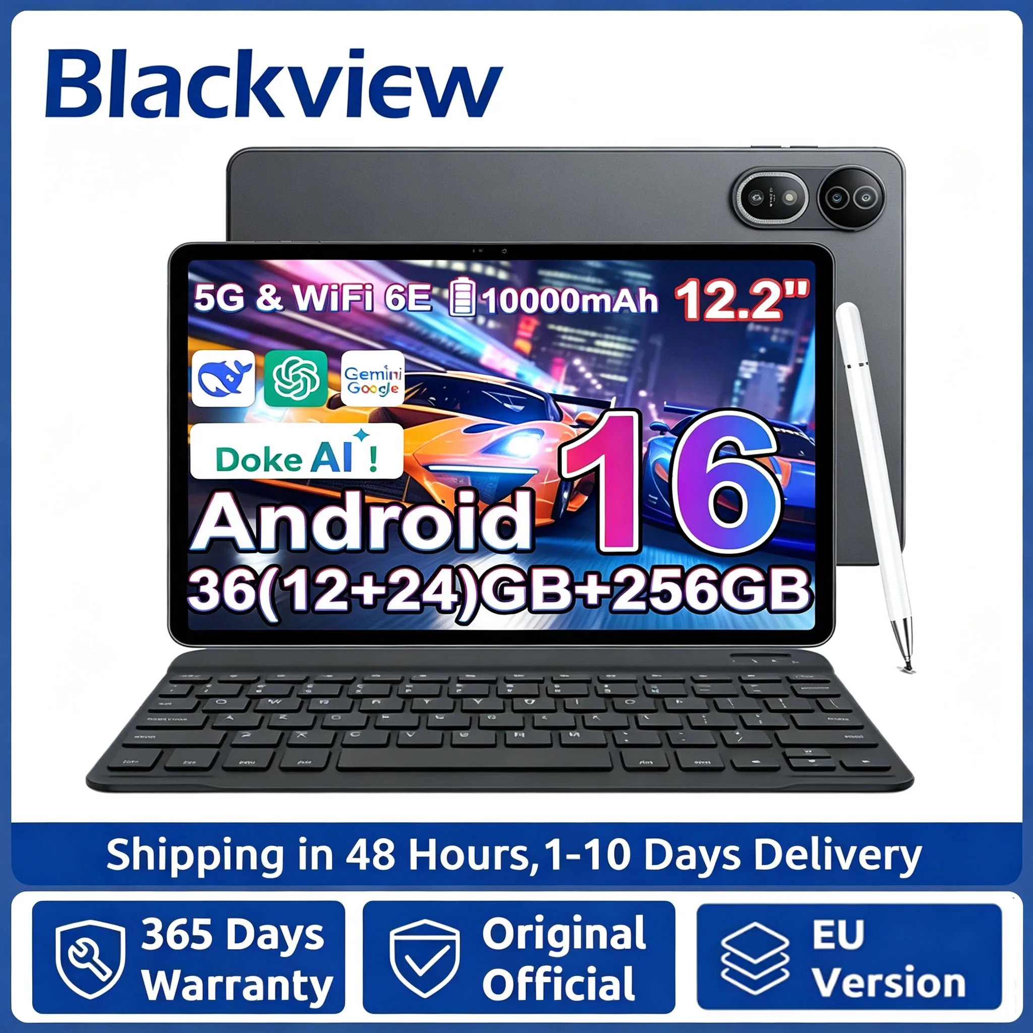 Blackview MEGA 12 Tablet AI 5G 12,2" 2,4K 120Hz Display Dimensity 7200 CPU IP69K Wasserdicht 50MP 10000mAh 55W Pad PC