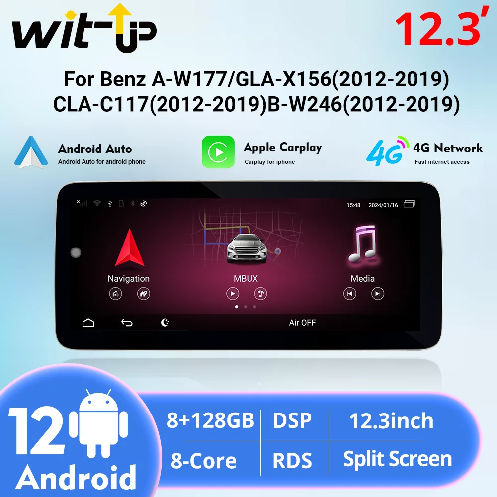 Wit-Up for Benz A-W176/B-W246/G-W460/CLA-C11 12.3‘’ 128G Head Unit Upgrade Multimedia Stereo Radio Player Carplay Screeb Auto