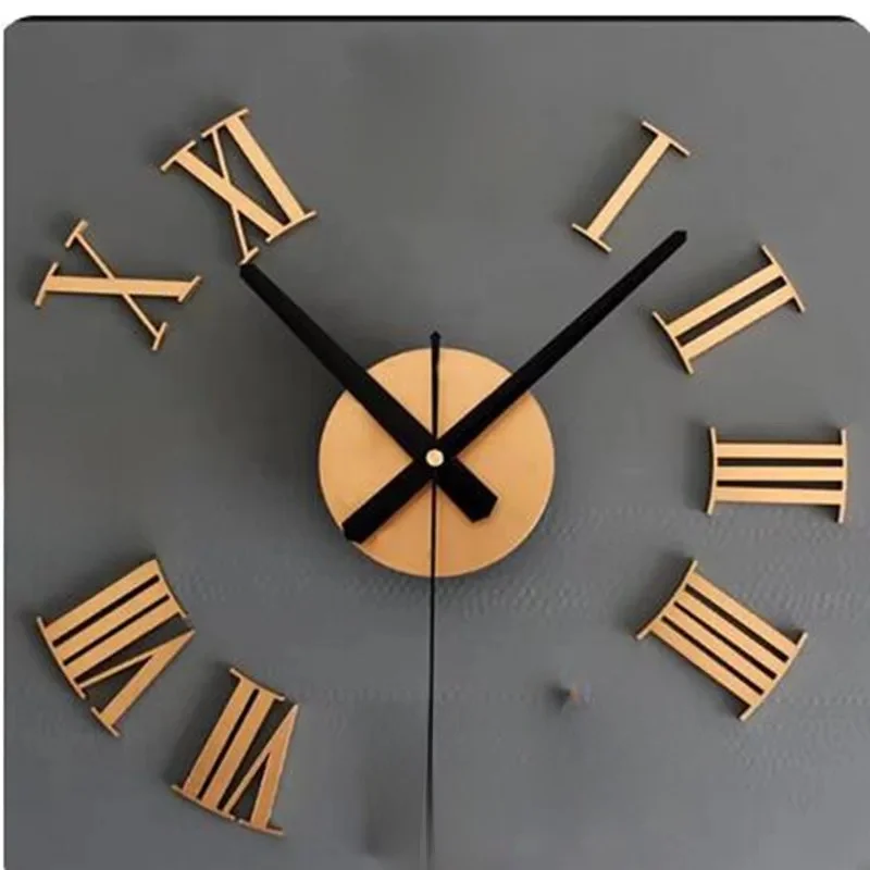 Horloge Murale Numérique 3D en Acrylique, Design de Chiffres Romains, Miroir, Mode, Grande Horloge Murale Ronde, Bricolage, Horloge Auto-Adhésive