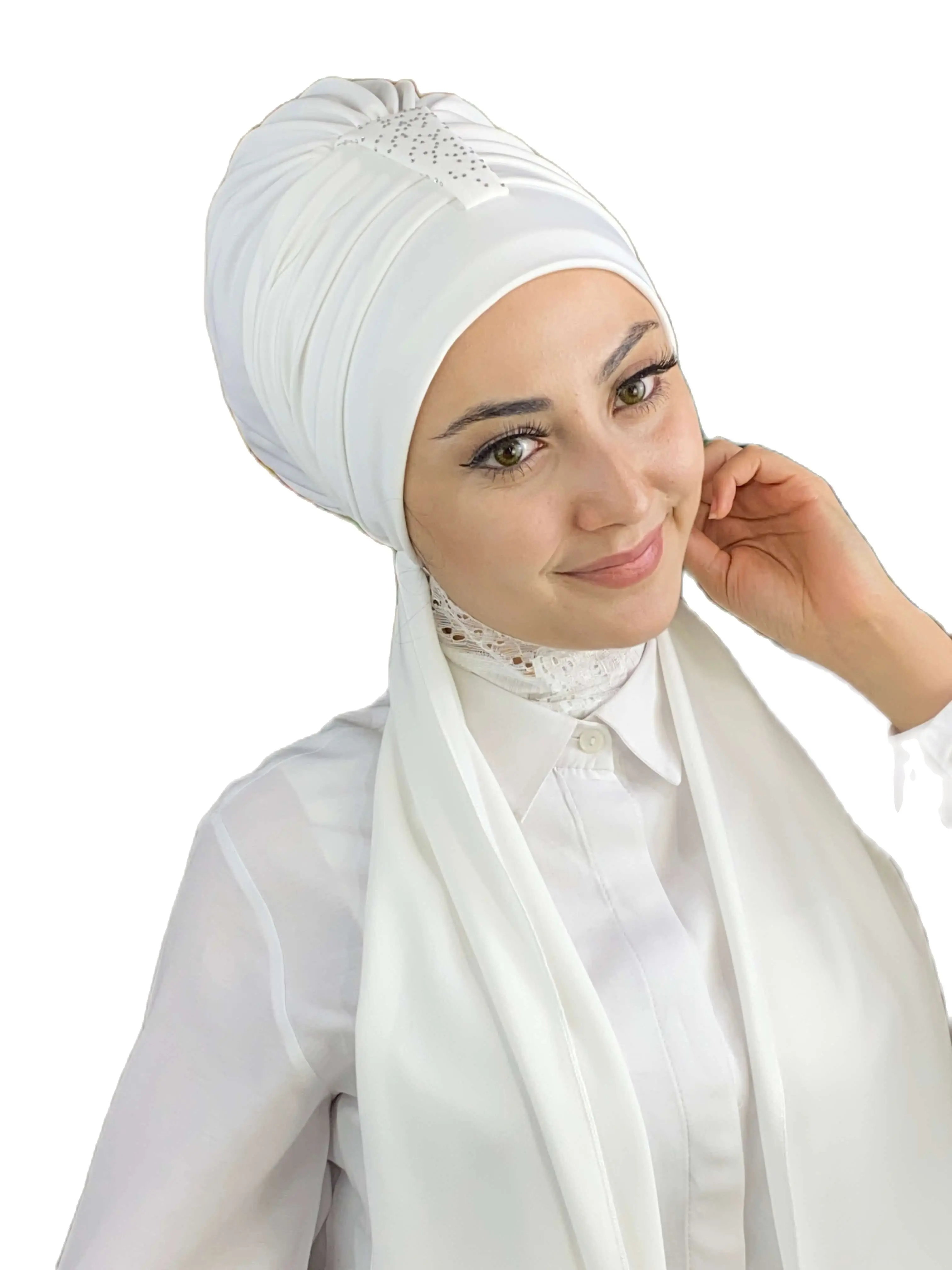 2023 New Fashion Hijab Woman\'s Hat Islamic Top Wear Foulard Shawl Hürrem Stone Single Piece Scarf White Bonnet