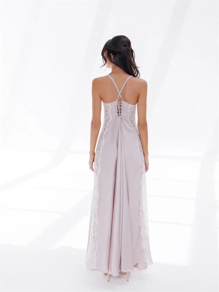 Женское атласное платье с длинным рукавом, кружевное платье из двух предметов, на тонких бретельках, для свадебной вечеринки, Gwon, 2024