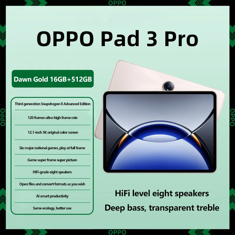 تابلت OPPO Pad 3 Pro مقاس 12.1 بوصة إصدار WIFI 3K شاشة فائقة الوضوح 67 وات شحن فلاش سريع 9510 مللي أمبير في الساعة عمر بطارية طويل الأمد GPS