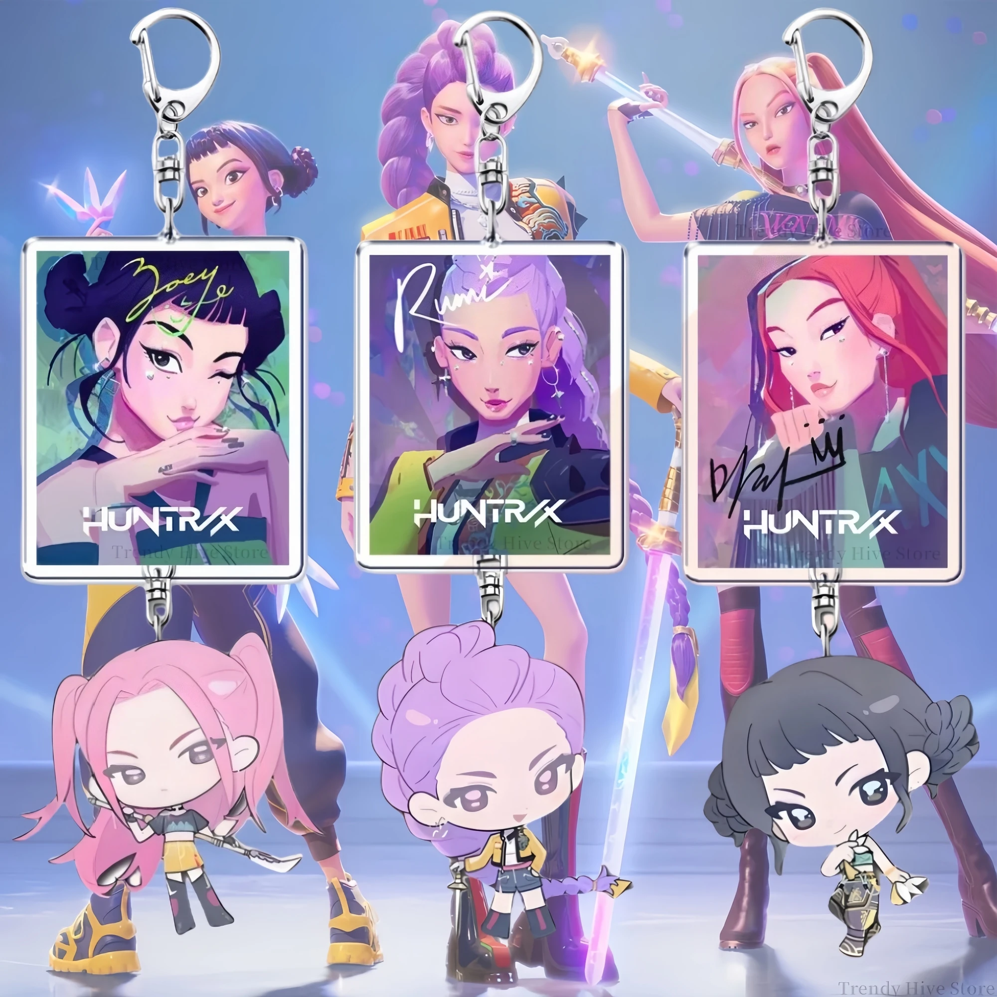 Kpop 악마 사냥꾼 루미 미라 조이 키 체인 코스프레 남성 여성 그룹 아이돌 소품 애니메이션 쥬얼리 선물 할로윈 의상 액세서리