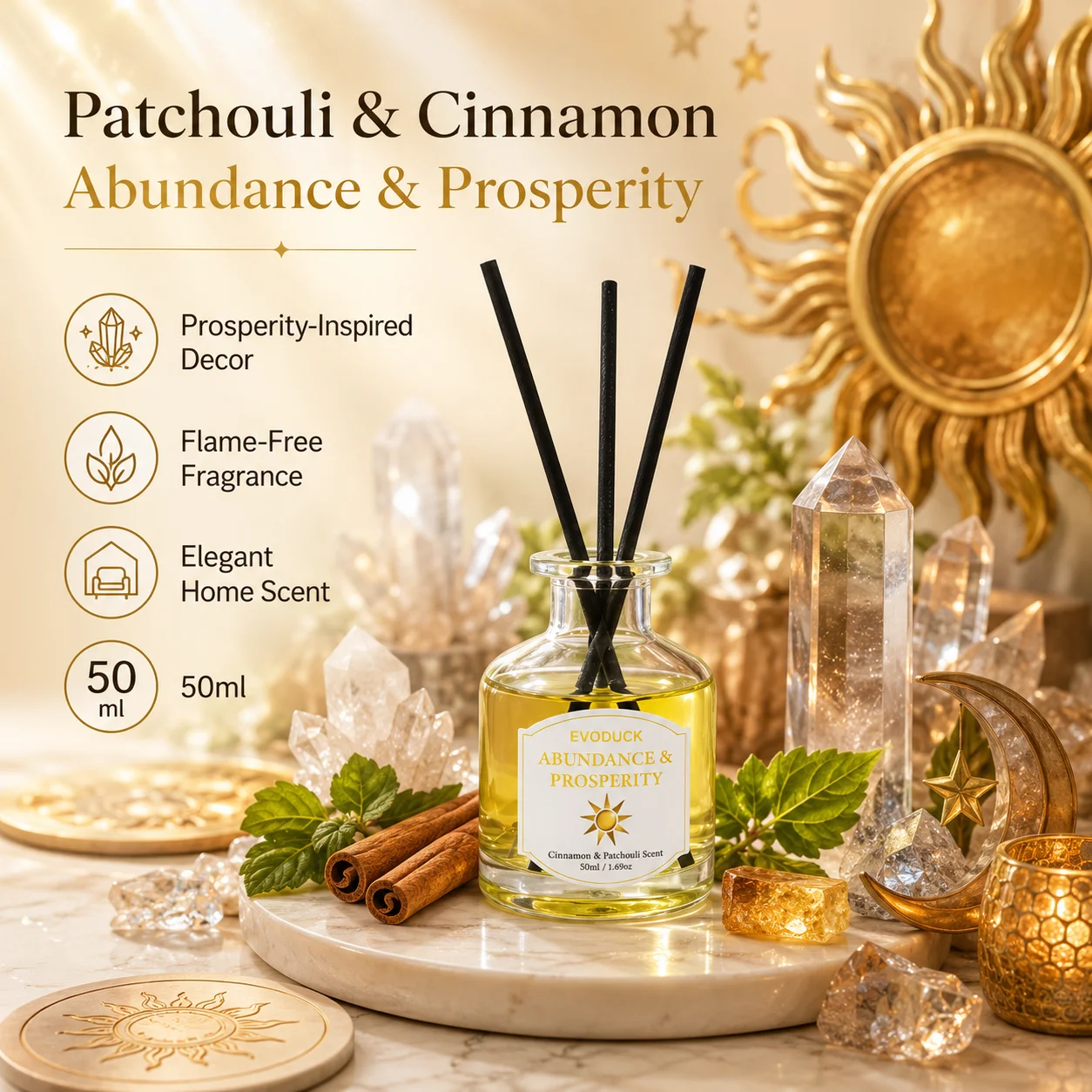 Difusor de Aromas de 50 ml con Varillas de Fragancia, Aroma Duradero para Dormitorio, Sala de Estar, Decoración del Hogar, Regalo, Spa, Pachulí, Canela