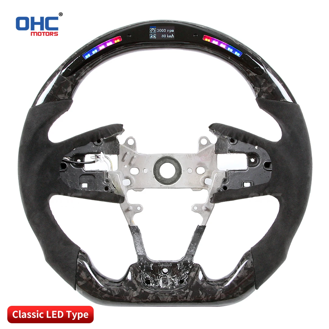 OHC Motors Customized 100% Real Carbon Fiber Leather Alcantara LED Light Steering Wheel for Honda Civ-ic FC Si Type - R FK7 FK8