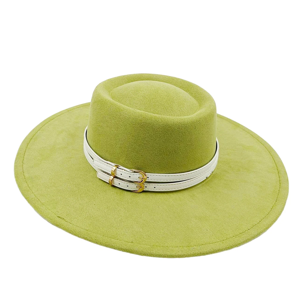 Nubuck leather Fedorahat macaron color Panama top hat for men and women retro fashion concave convex topwide brimwide brim hat